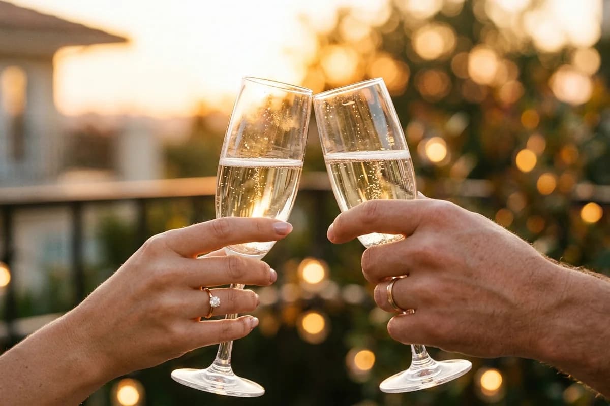 A champagne toast on a romantic Gold Coast getaway