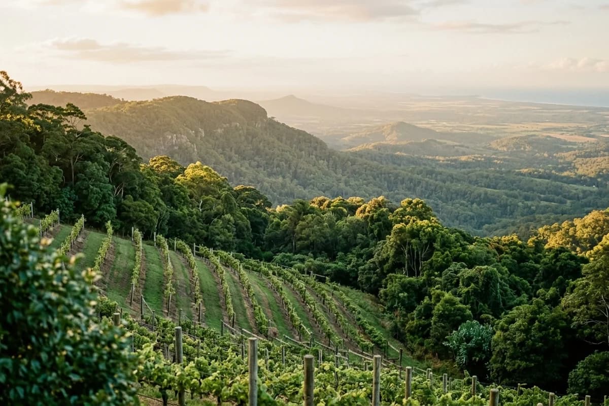 Tamborine Mountain rainforest and vineyard view in the Gold Coast hinterland